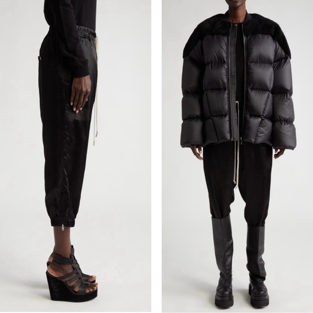 NWT💕Rick Owens Drawstring Cupro Crop Track Pants in Black Size 4 - Picture 16 of 16